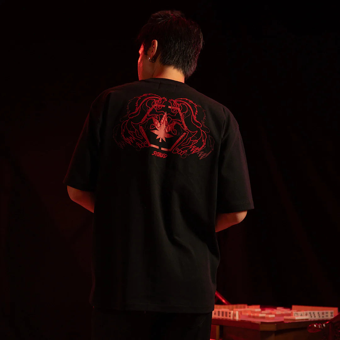 STONED & CO 26: DARK HORSE TWIN HORSES BLACK TEE