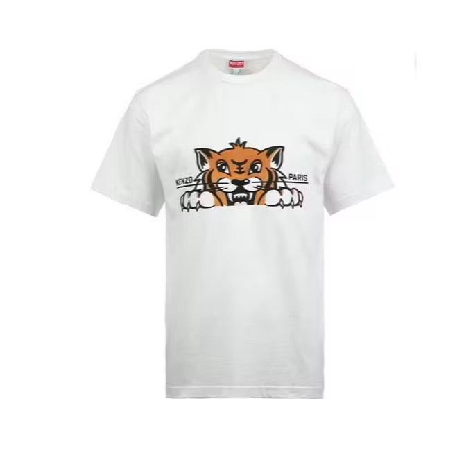 KENZO HAPPY TIGER EMBROIDERY LOGO WHITE T SHIRT