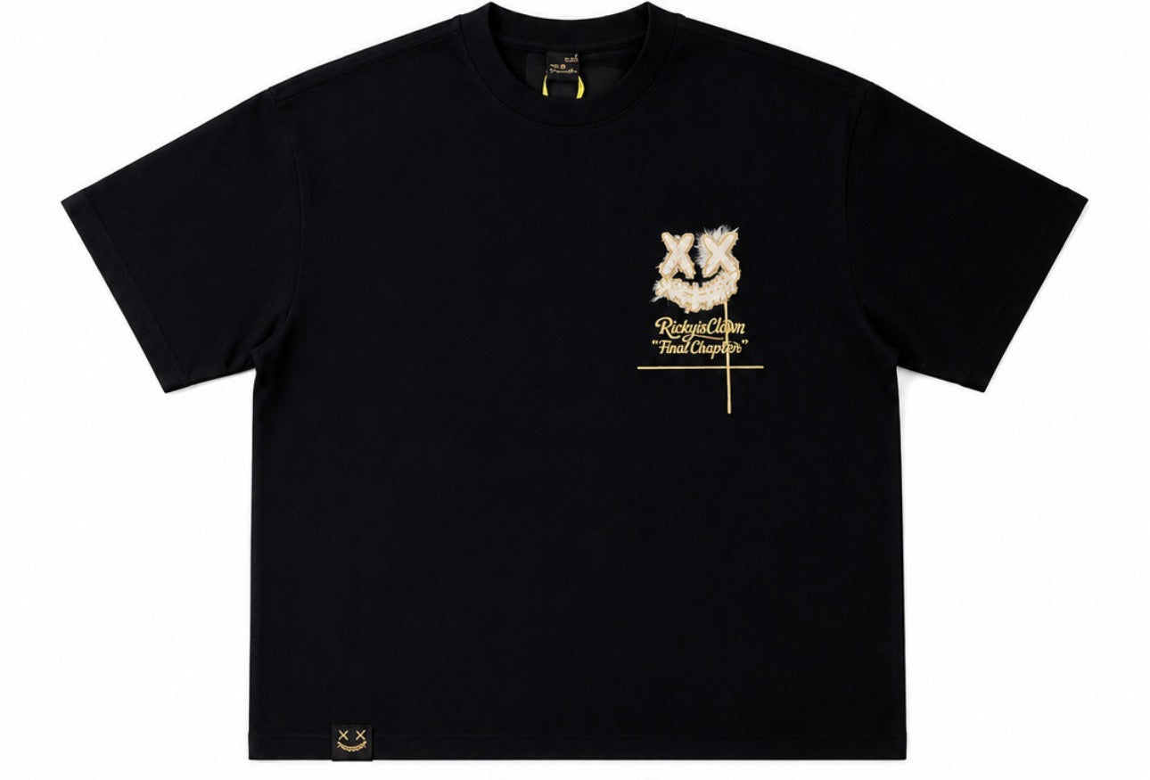 RICKYISCLOWN WHITE CUT FURRY CLOWN TEE BLACK