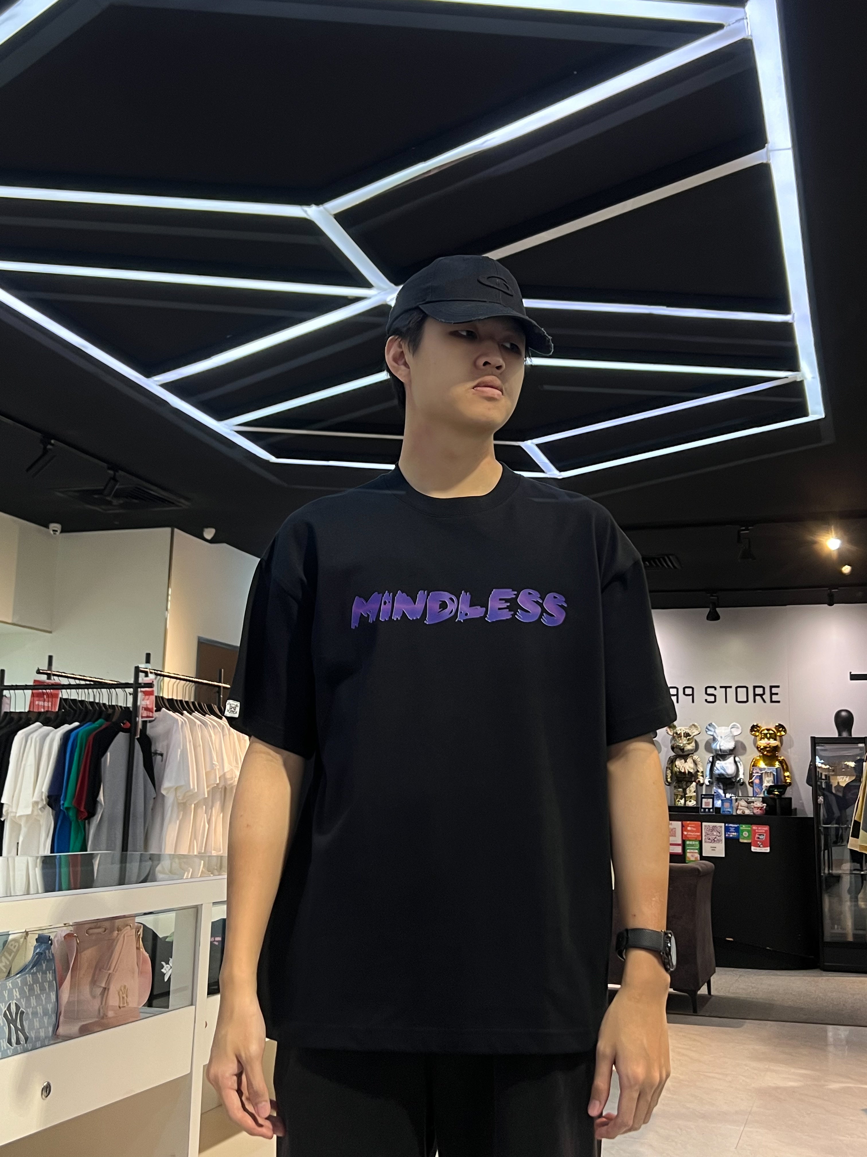 MINDLESS SKELETON PURPLE LOGO TEE BLACK