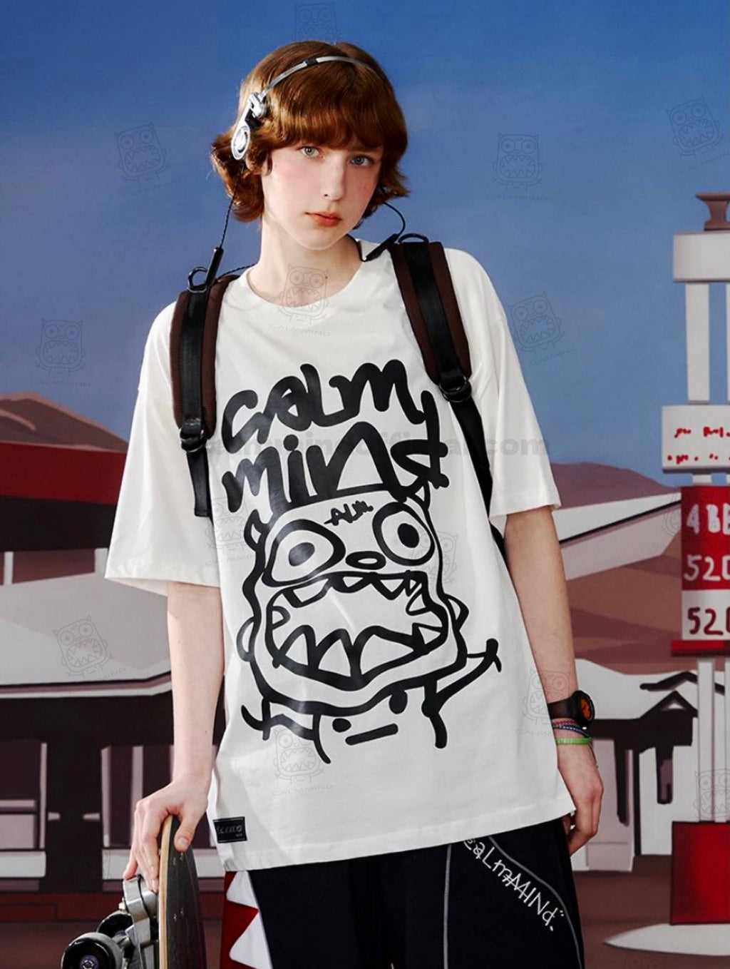 Calmmind Sketch Monster T-shirt White