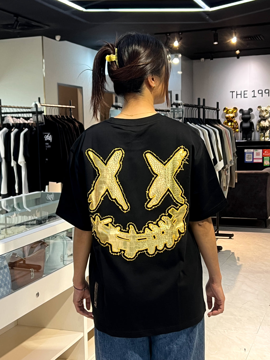 RICKYISCLOWN GOLD CHROME CROC SKIN TEE BLACK