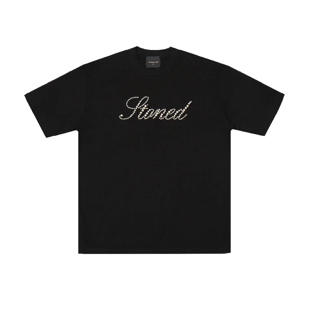 STONED&CO 26 : CURSIVE PEARL LOGO TEE BLACK