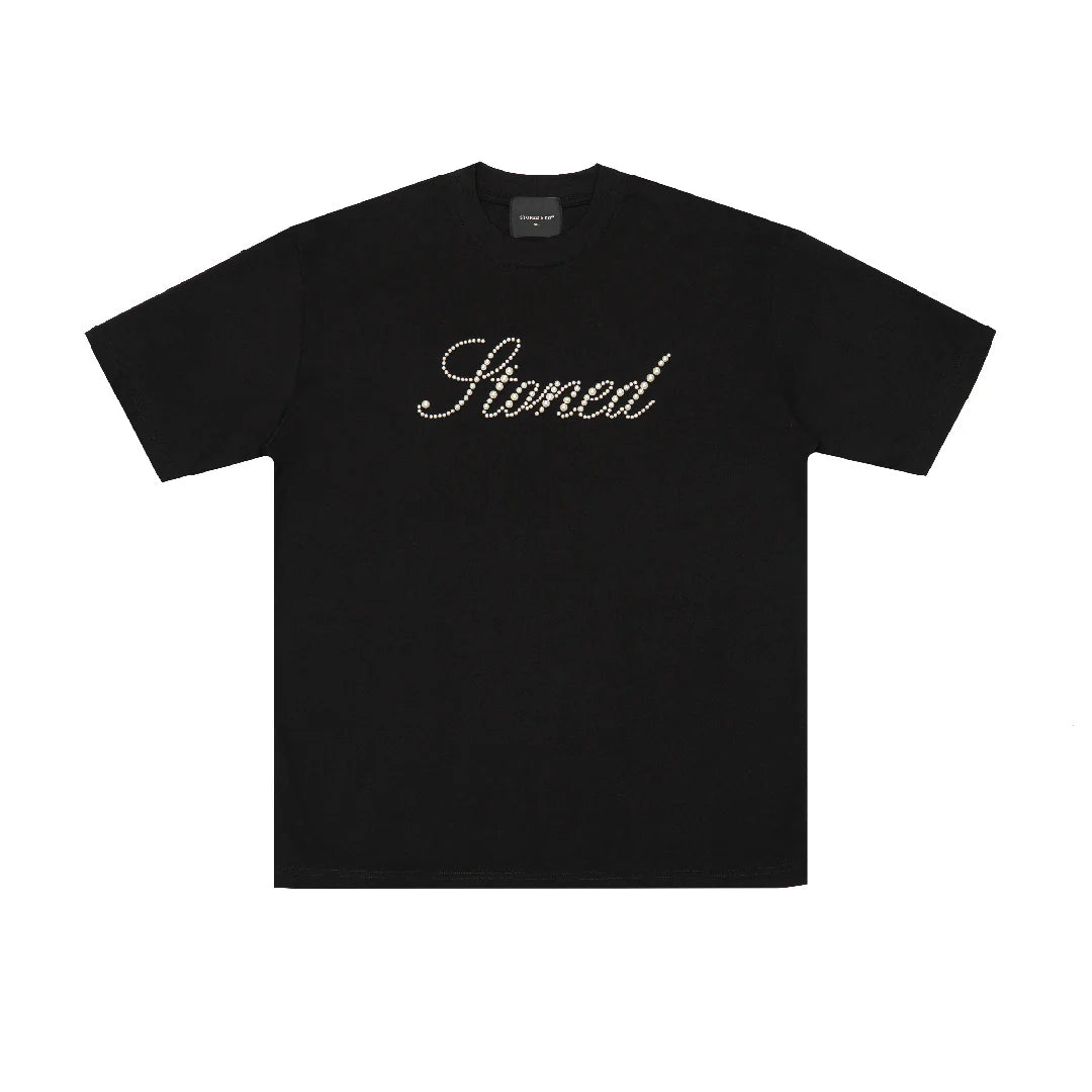 STONED&CO 26 : CURSIVE PEARL LOGO TEE BLACK