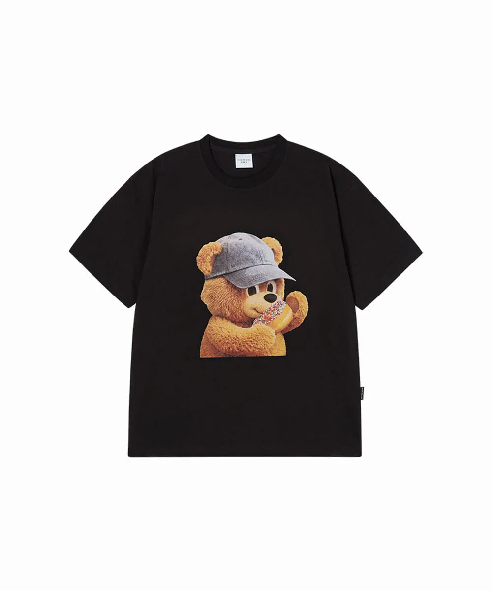 ADLV BEAR BABY FACE CAP BOY SHORT SLEEVE T-SHIRT BLACK