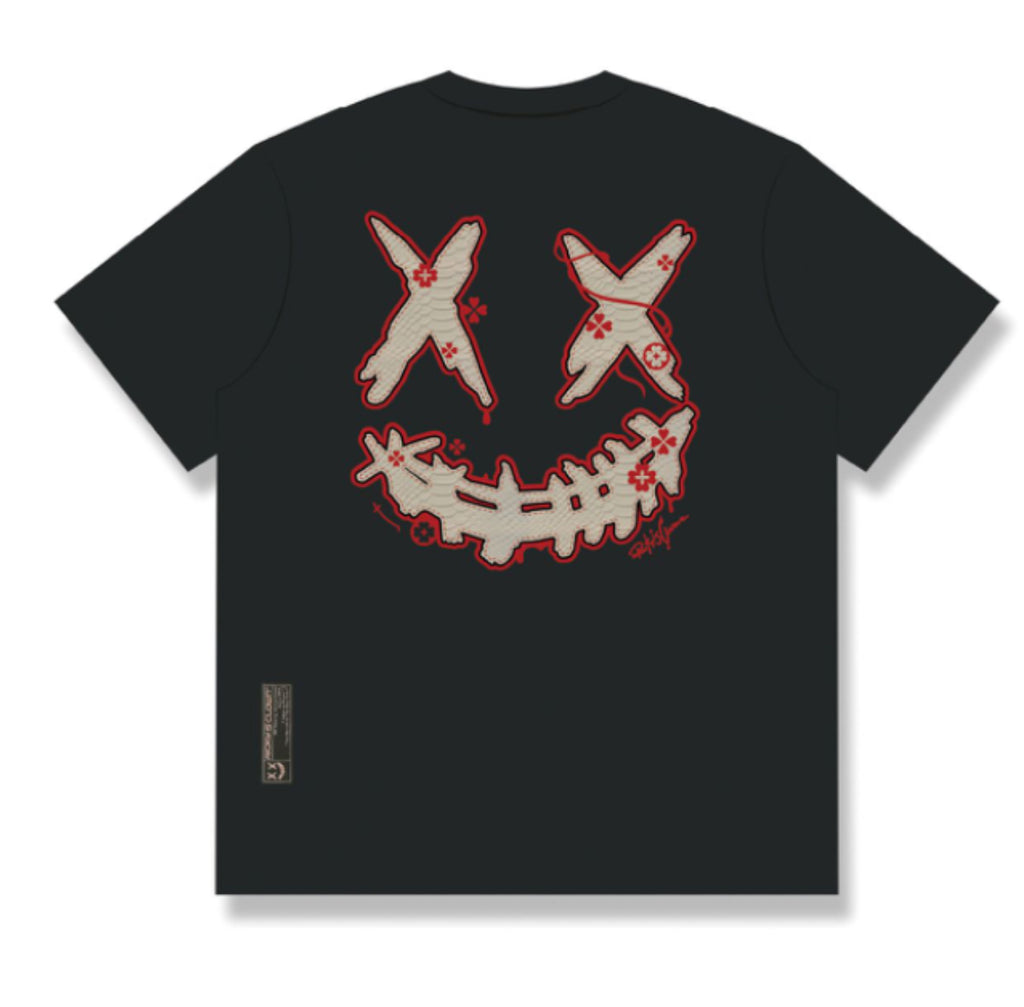 RICKYISCLOWN WHITE/RED SNAKE SKIN BLACK T SHIRT
