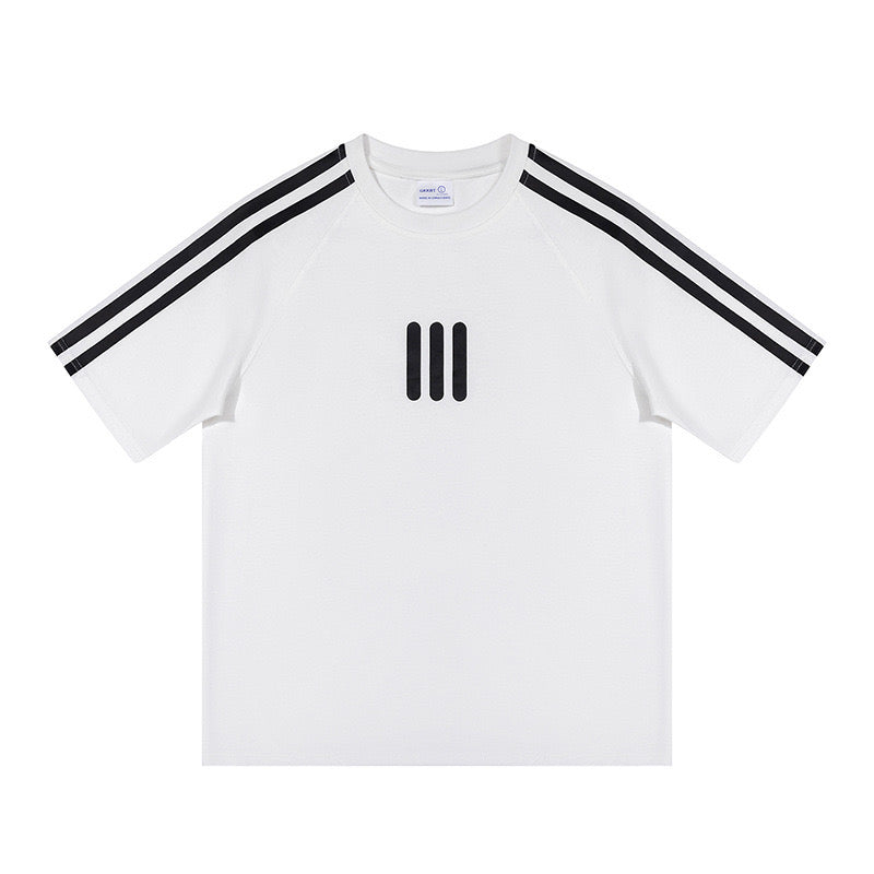 THREE LINEAR WHITE T SHIRT (PRE-ORDER)
