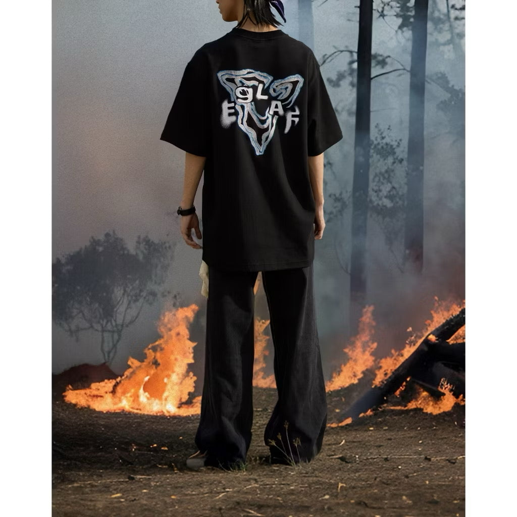 EGLAF FLAMES BURN EMBROIDERY TEE BLACK