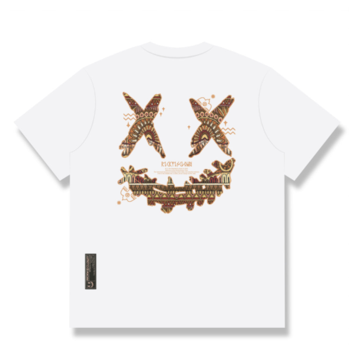 RICKYISCLOWN BROWN BOHO EMBROIDERY WHITE TEE