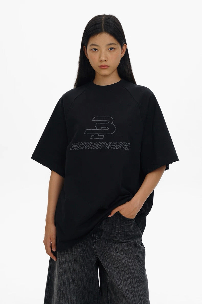 MASONPRINCE ICONIC EMBROIDERED LOGO BLACK TEE