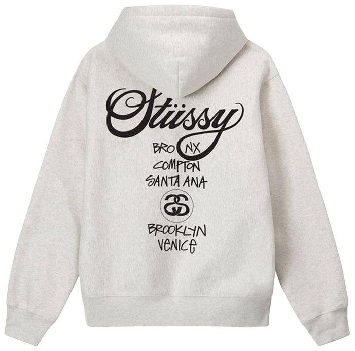 Stüssy World Tour Zip Up Hoodie In Grey