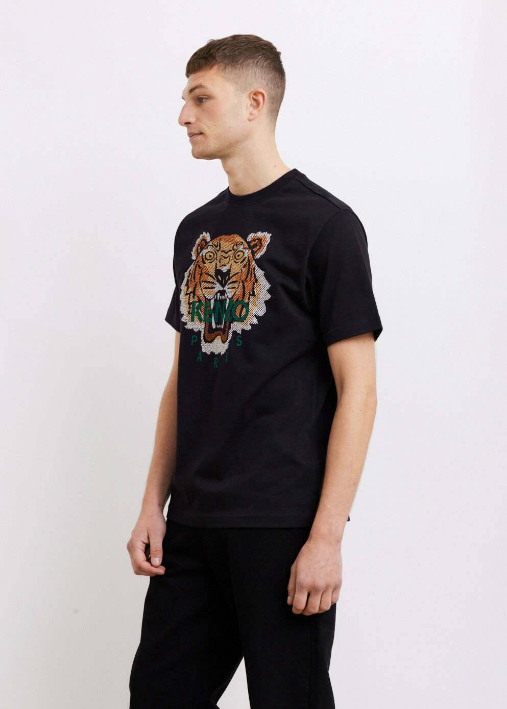 KENZO PIXEL TIGER HEADLOGO BLACK T SHIRT (OS)