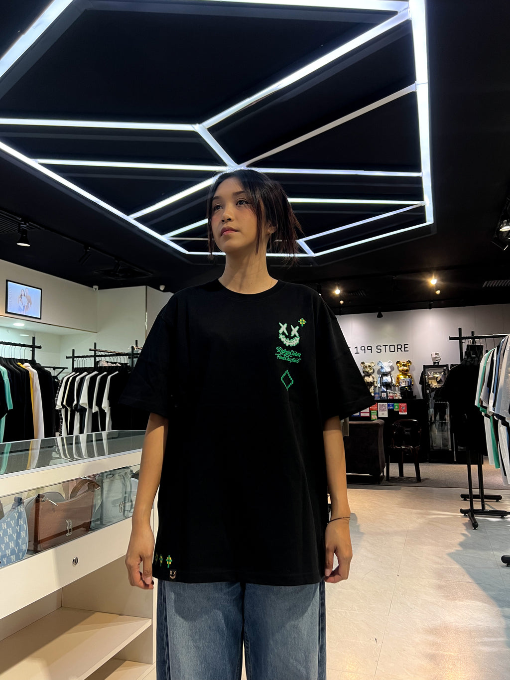 RICKYISCLOWN GEOMETRY GREEN BOHO CLOWN TEE BLACK