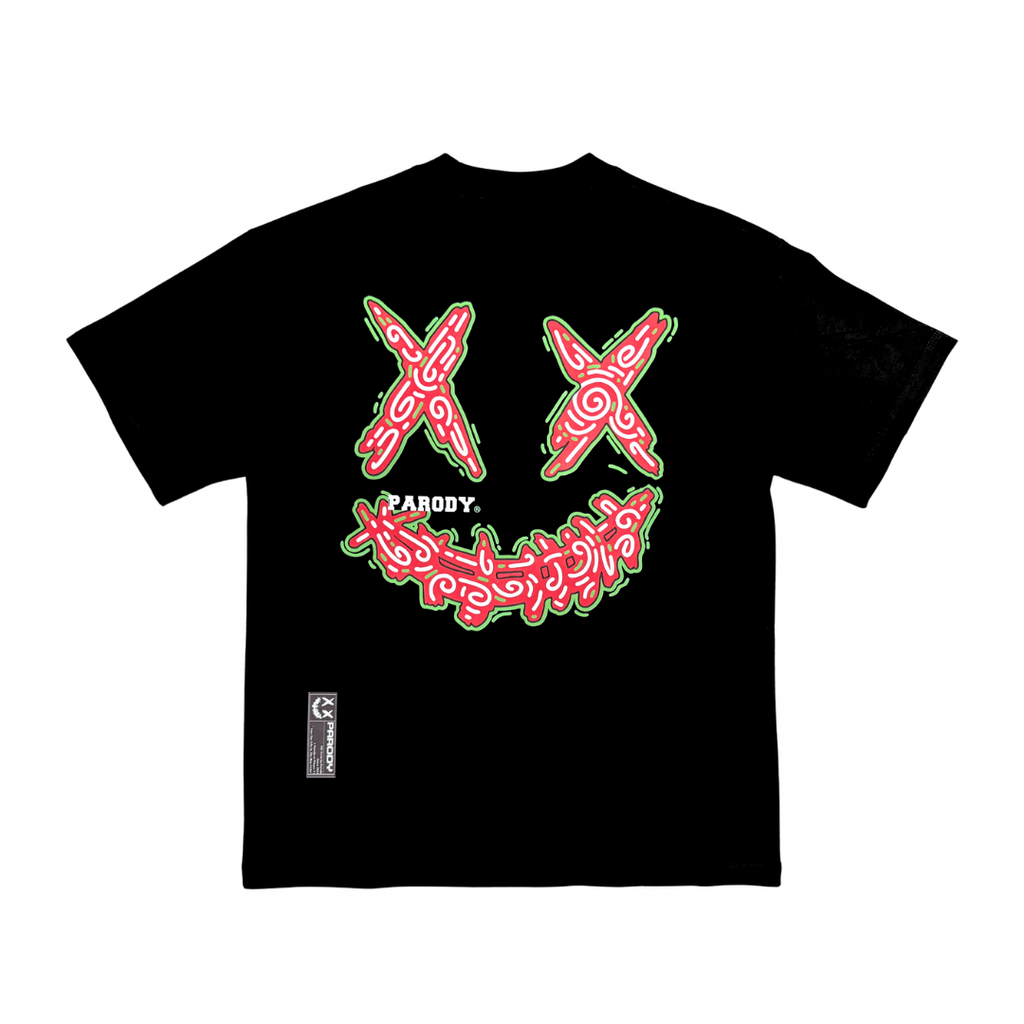 PARODY SMILEY FACE DESIGN 068 BLACK T SHIRT