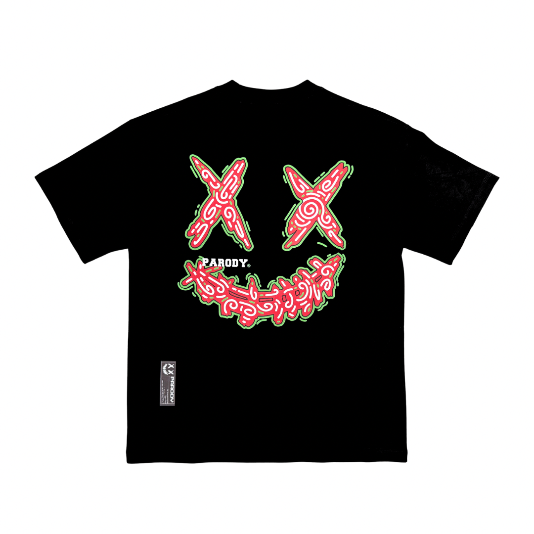 PARODY SMILEY FACE DESIGN 068 BLACK T SHIRT