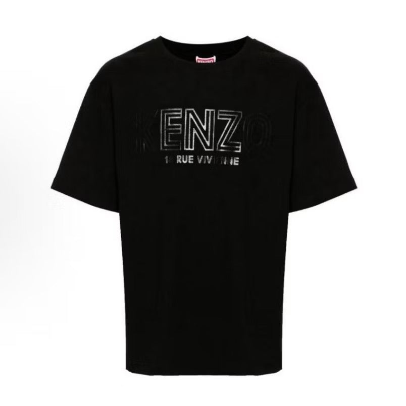KENZO 1970 BLACK HIGH DENSITY PRINTED LOGO BLACK T SHIRT