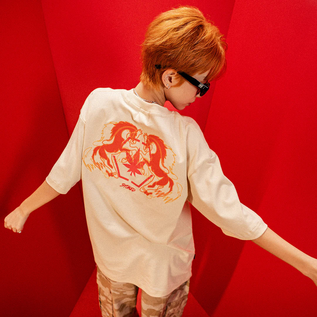 STONED & CO 26: DARK HORSE TWIN HORSES BEIGE TEE
