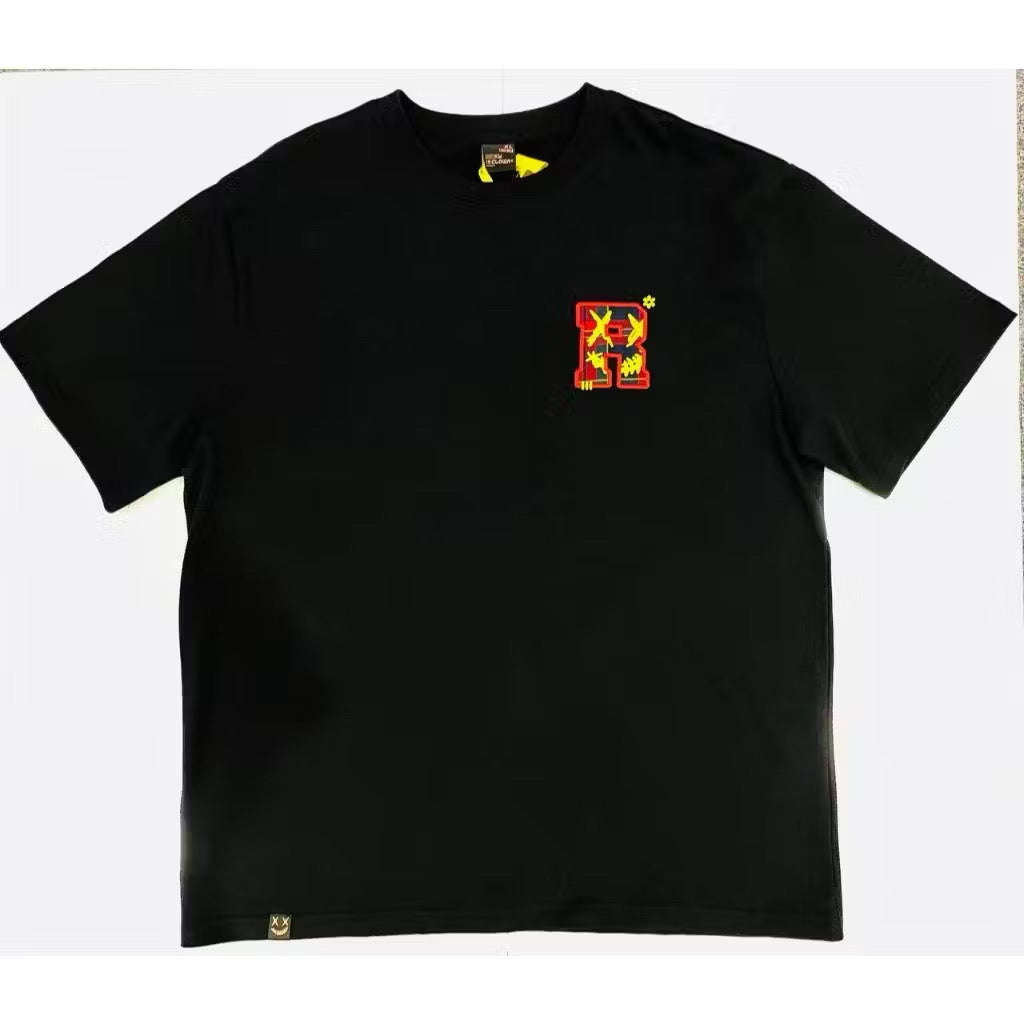 RICKYISCLOWN RED CLOTH EMBRODIERY BLACK TEE