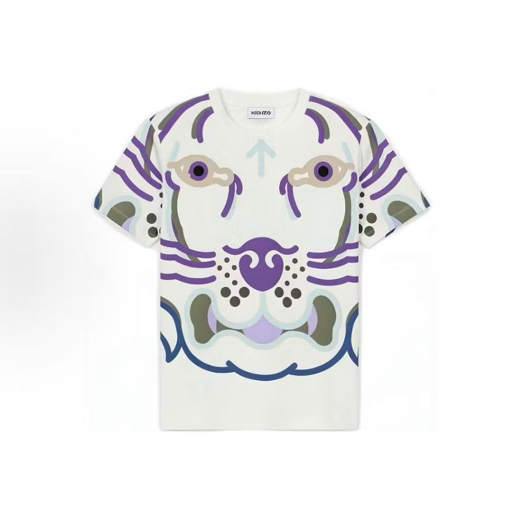 KENZO FULL PRINTED PURPLE TIGER WHITE T SHIRT (OS) OVERSIZED