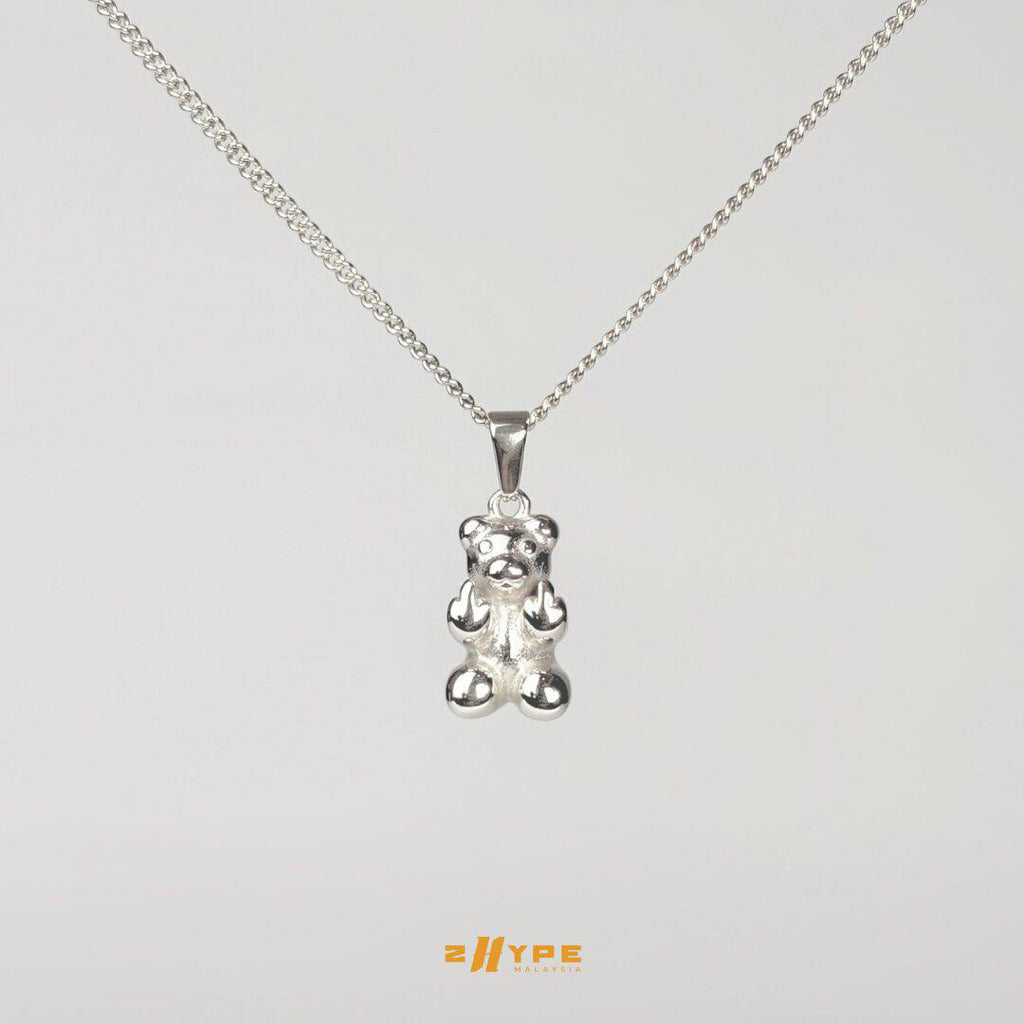 Middle Finger Bear Pendant (Silver)