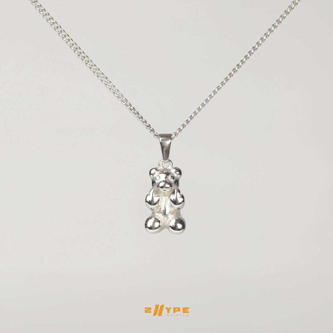 Middle Finger Bear Pendant (Silver)
