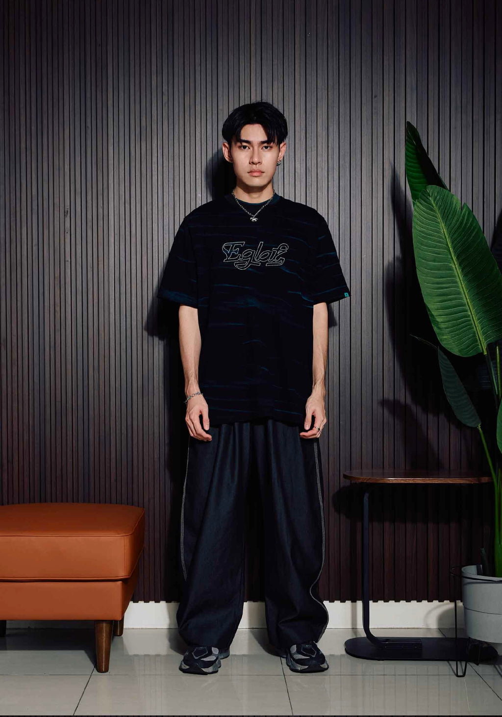 EGLAF MV DYE FABRIC STITCH TEE BLACK