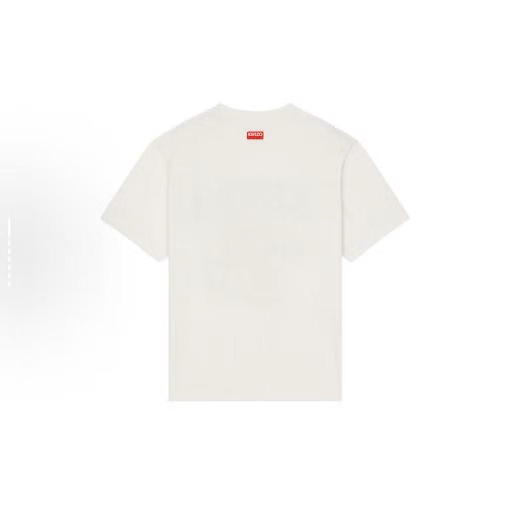 KENZO PRINTED YELLOW TIGER FRONT LOGO CREAM WHITE T SHIRT (OS) OVERSIZED