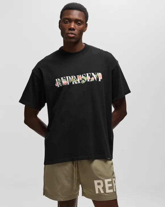 REPRESENT BLACK FLORAL R TEE