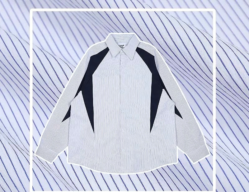 SAVAGEBASE  LONG SLEEVE BUTTON UP T-SHIRT WHITEBLUE