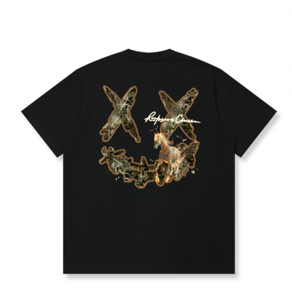 RICKYISCLOWN HORSE ON FIRE T SHIRT BLACK