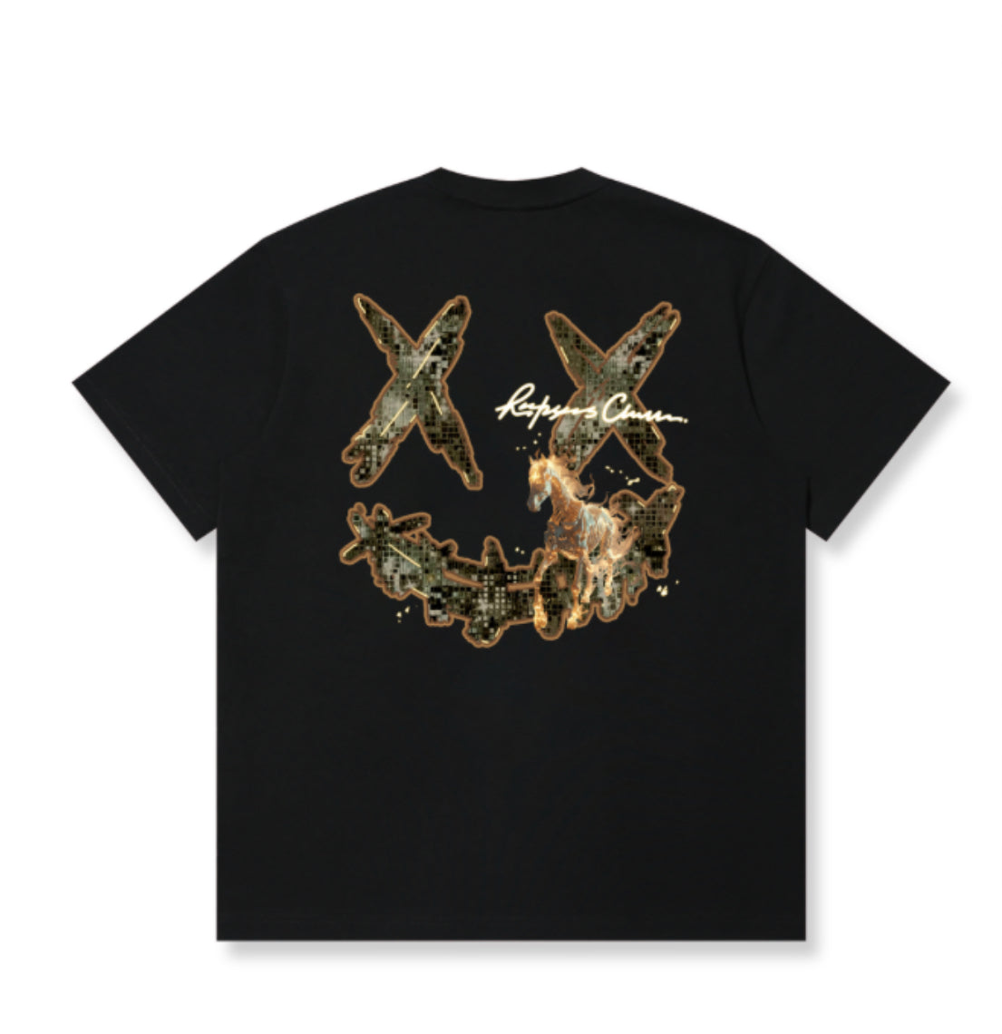 RICKYISCLOWN HORSE ON FIRE T SHIRT BLACK