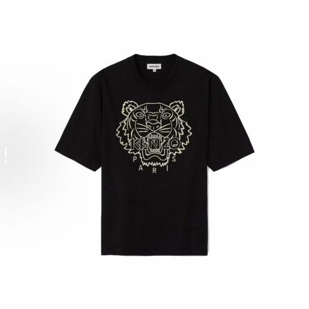 KENZO EMBROIDERY CREAM TIGER BLACK T SHIRT (OS) OVERSIZED
