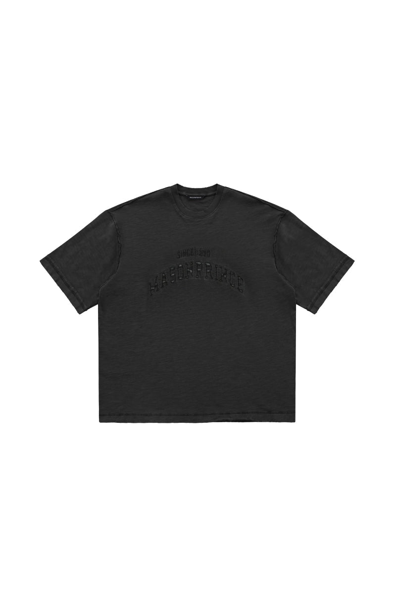 MASONPRINCE COLOUR CONTRAST DISTRESSED PATCHWORK EMBROIDERY TEE BLACK