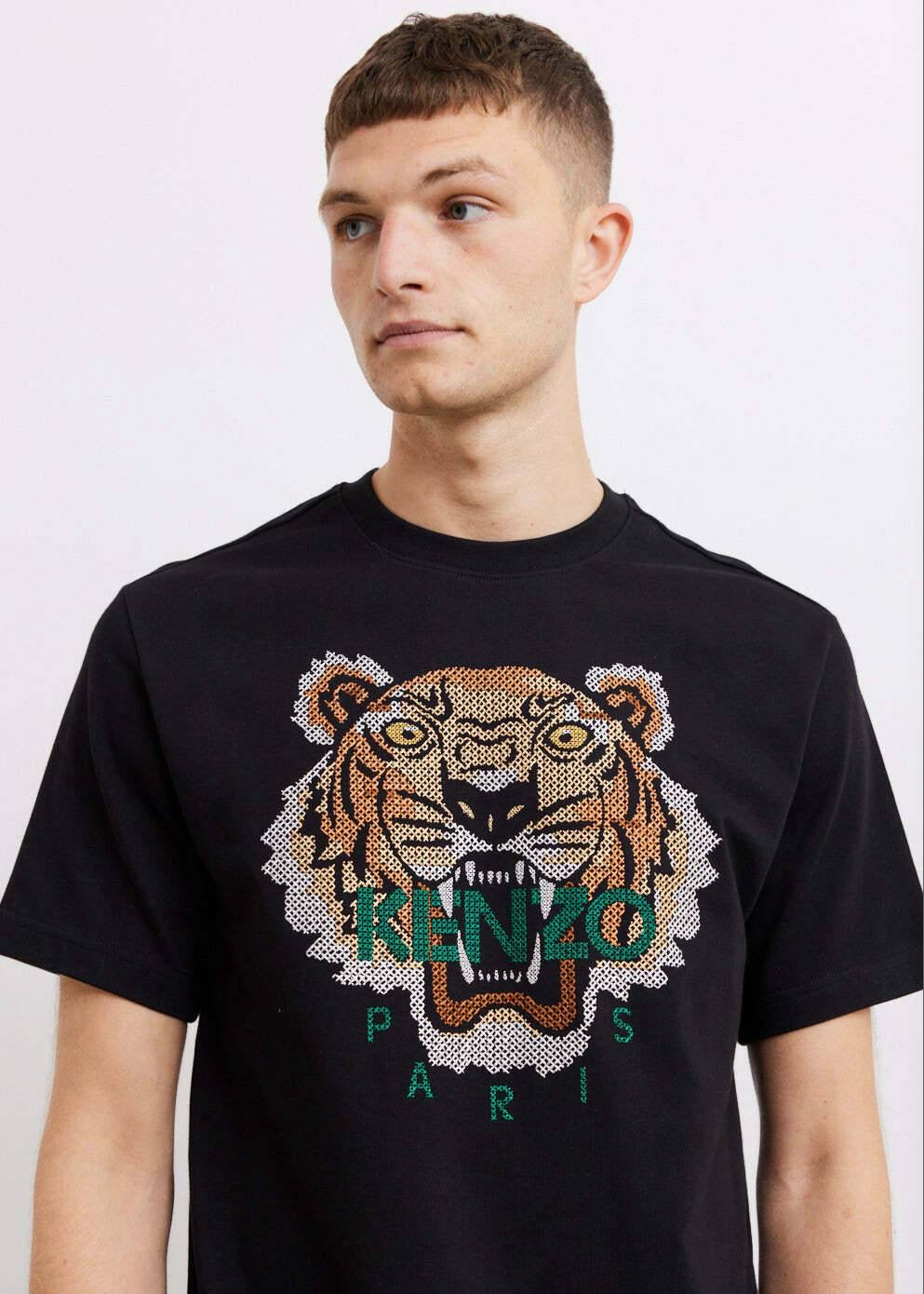 KENZO PIXEL TIGER HEADLOGO BLACK T SHIRT (OS)