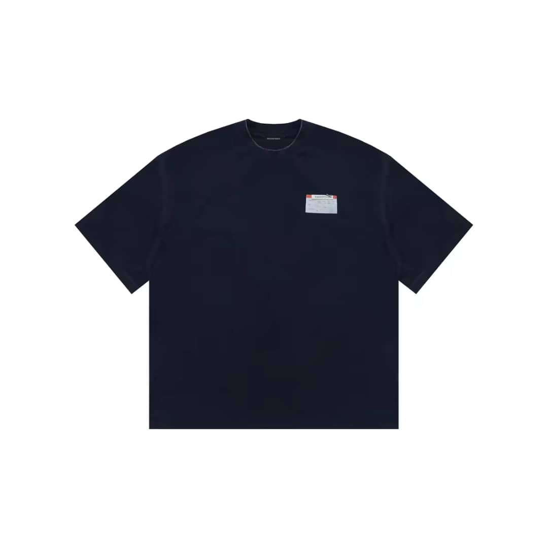 Masonprince Imitation Paper Information Label Printed Short-Sleeve Tee Navy Blue