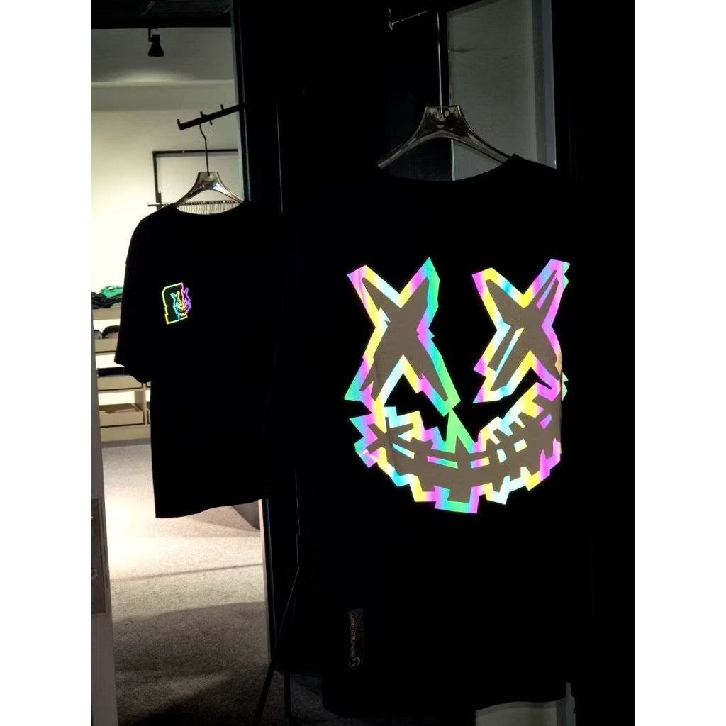 RICKYISCLOWN WHITE PRINT RAINBOW REFLECTIVE BLACK TEE