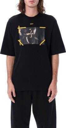 Off-White Caravaggio-print T-shirt Yellow Tape Frame Black