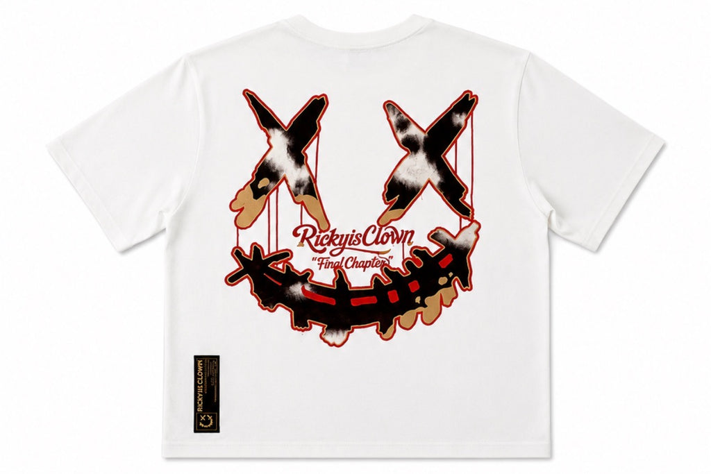 RICKYISCLOWN GILDED RIPPED FUR CLOWN TEE WHITE