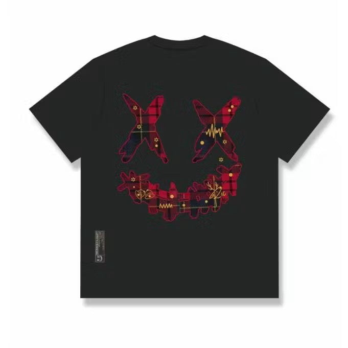RICKYISCLOWN RED CLOTH EMBRODIERY BLACK TEE
