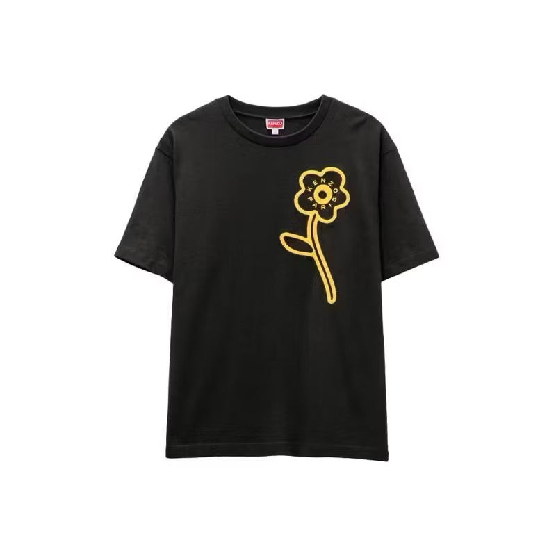 KENZO RUE VIVIENNE BACK EMBROIDERY WORDING LOGO BLACK T SHIRT