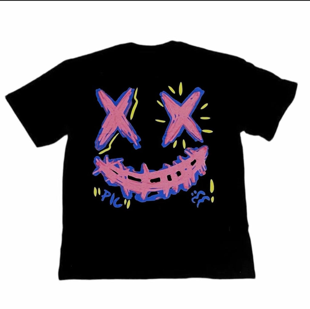 PARODY SMILEY FACE DESIGN 034 BLACK T SHIRT