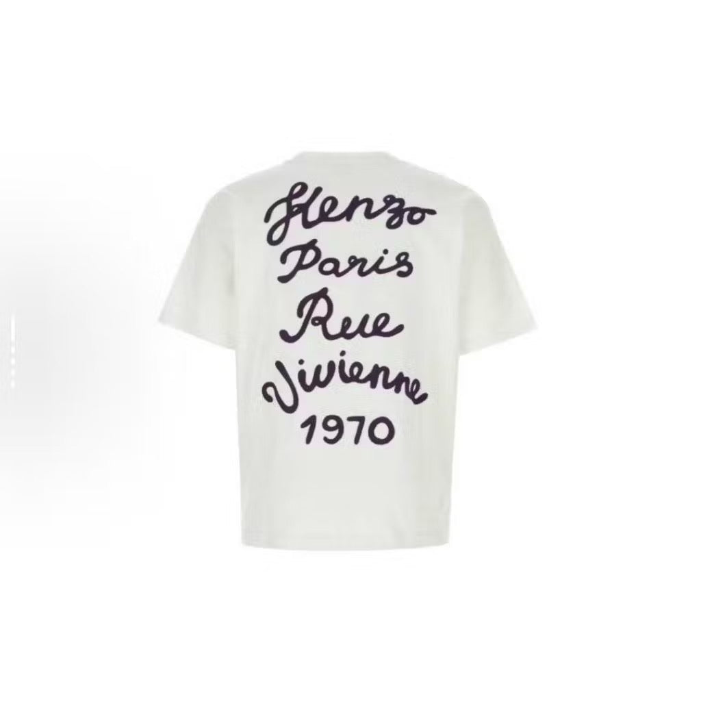 KENZO RUE VIVIENNE BACK EMBROIDERY WORDING LOGO WHITE T SHIRT