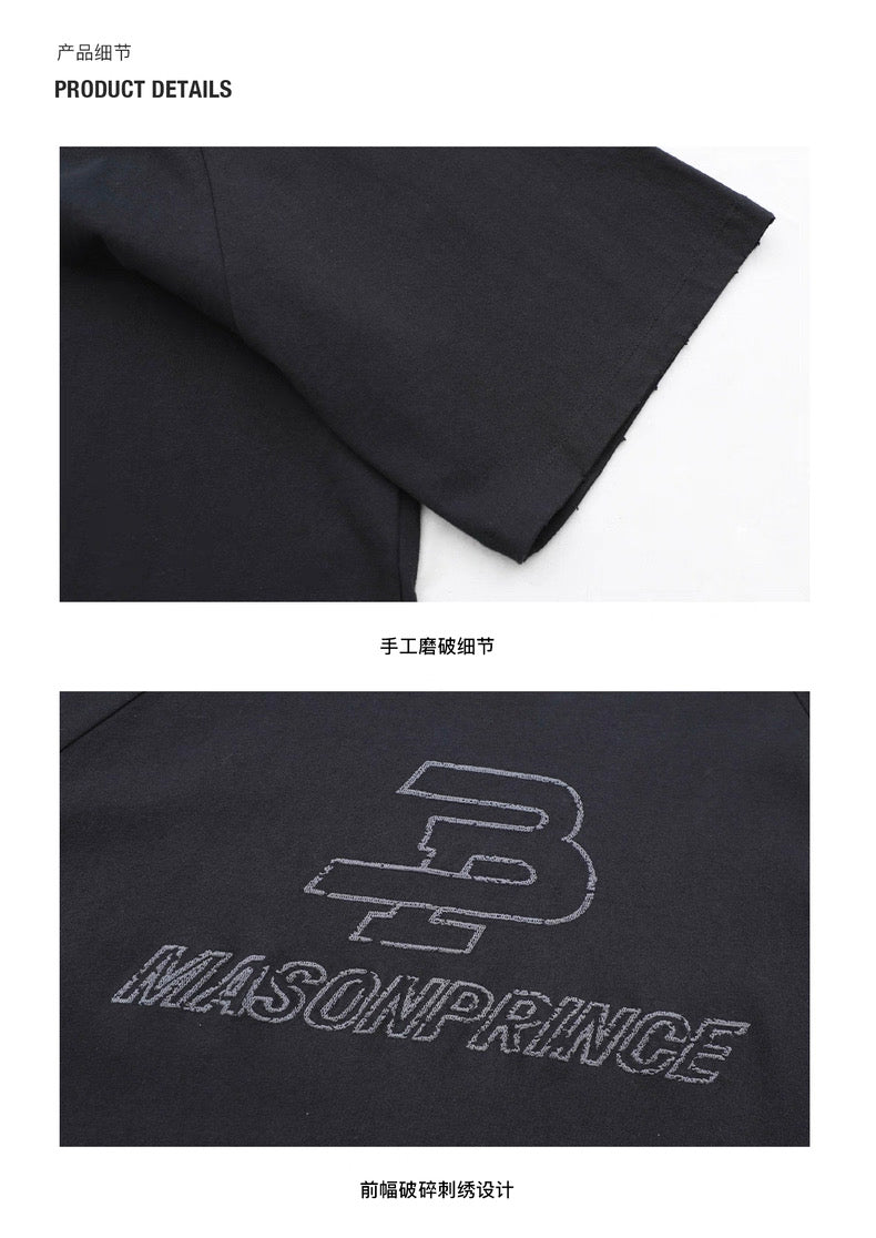 MASONPRINCE ICONIC EMBROIDERED LOGO BLACK TEE