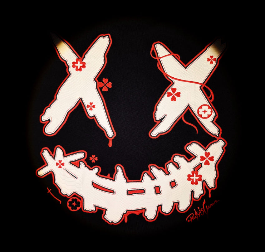 RICKYISCLOWN WHITE/RED SNAKE SKIN BLACK T SHIRT