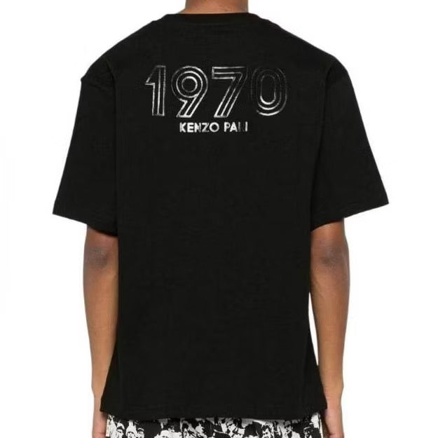 KENZO 1970 BLACK HIGH DENSITY PRINTED LOGO BLACK T SHIRT