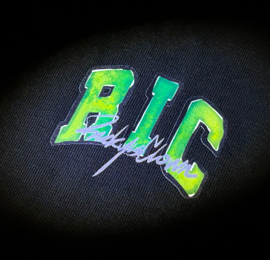 RICKYISCLOWN GREEN PRINTED LOGO + REFLECTIVE BLACK T SHIRT