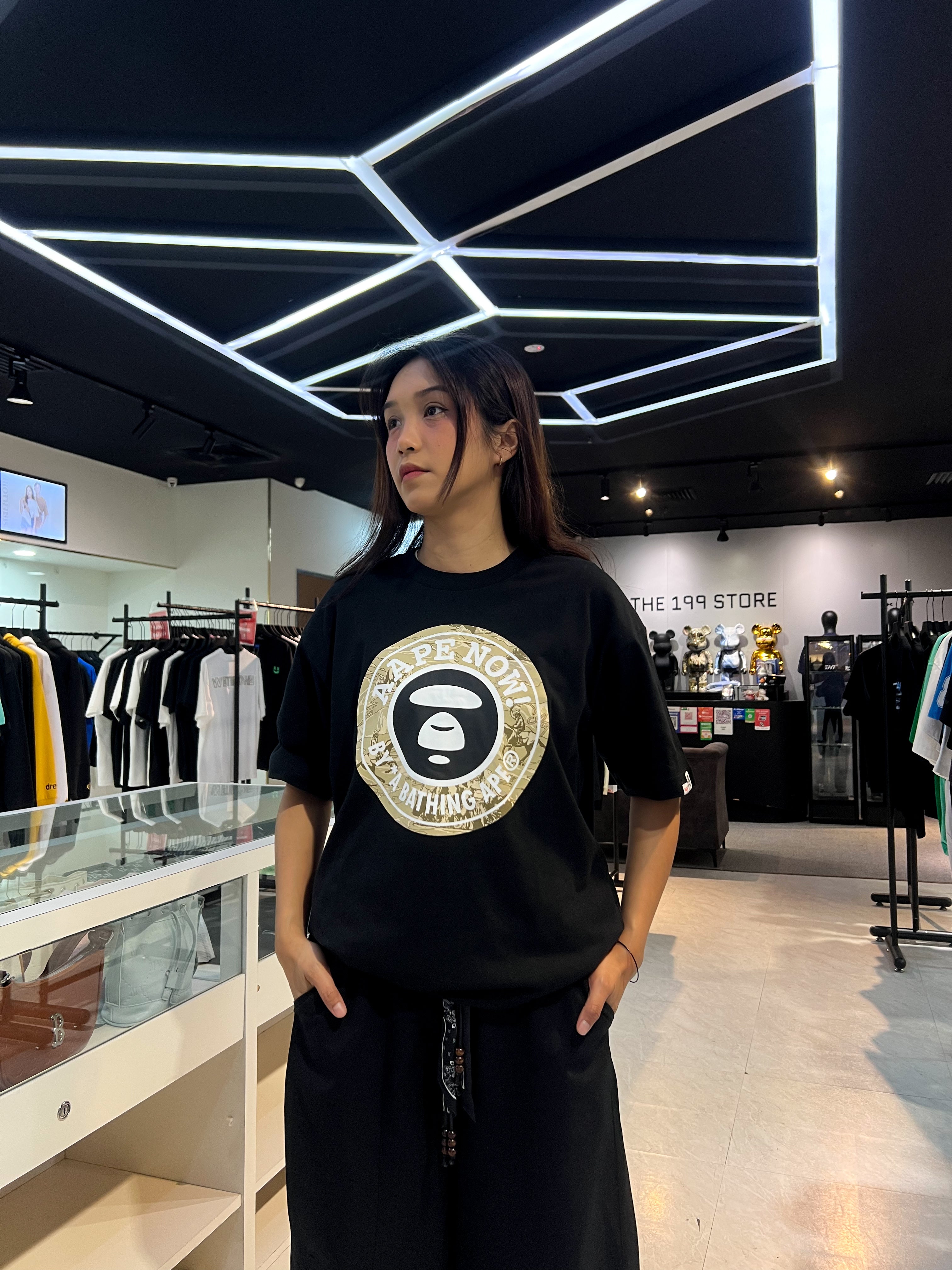 BAPE AAPE MOONFACE TEE BLACK BEIGE