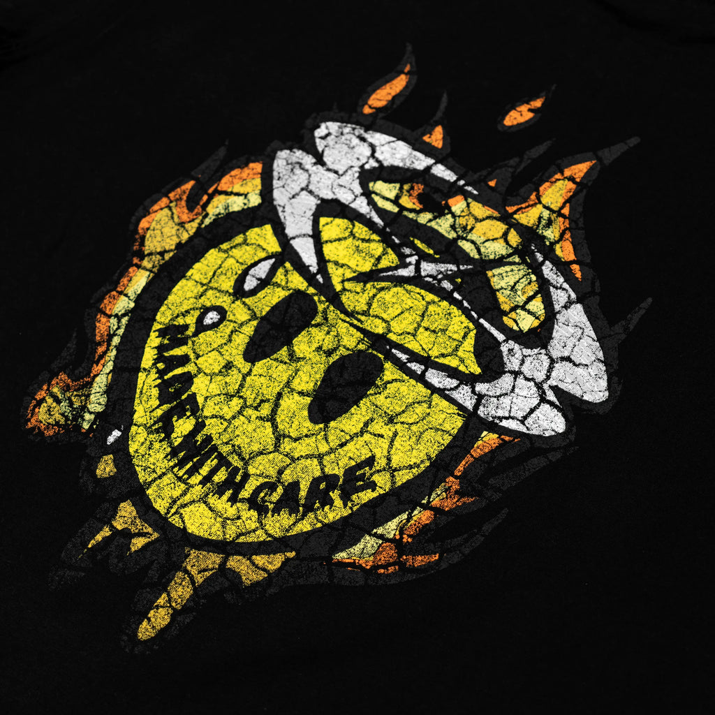 WHOCARES DISTRESSED SMILEY TEE BLACK
