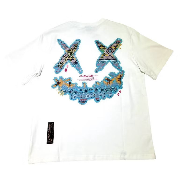 RICKYISCLOWN BLUE BOHO EMBROIDERY WHITE TEE