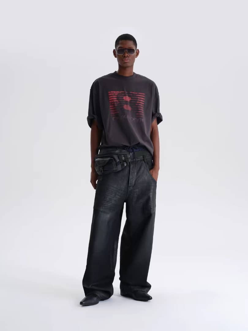 Masonprince Gradient Number 8 Crack Print Short-Sleeve T-Shirt Dark Grey